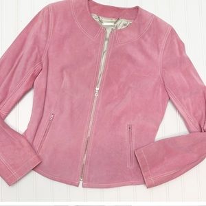 Elie Tahari pink suede zip front jacket M